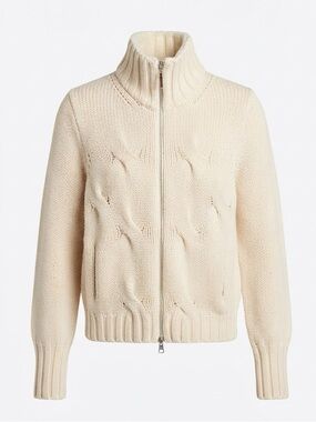 Burberry Cream Zip-Front Turtleneck Knit Sweater